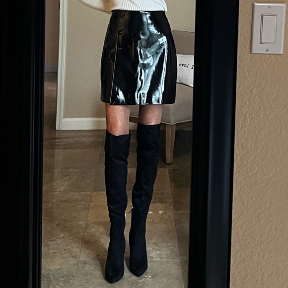 Lulu’s Black Patient Leather Faux Wrap Mini Skirt Sz S - Picture 3 of 16